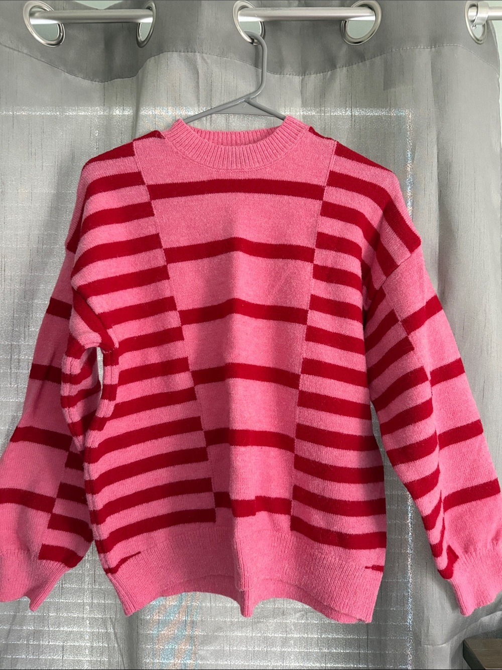 Boohoo Pink Sweater with Red Stripes